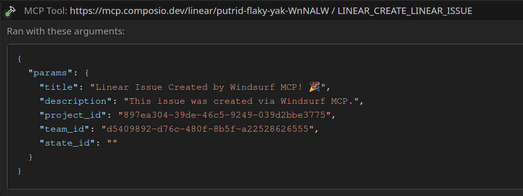 MCP tool call Windsurf IDE
