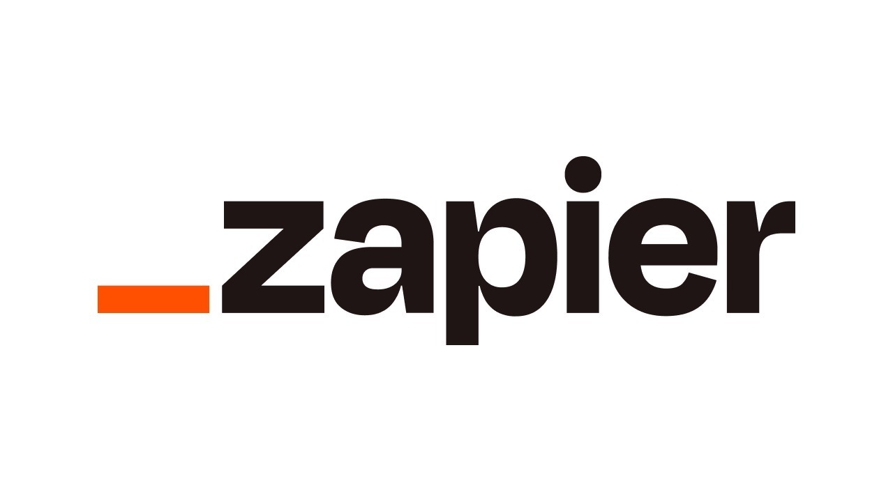 The Zapier logo, featuring bold black text with an orange underscore, symbolizing a widely used AI workflow automation tool that connects apps and automates tasks without coding