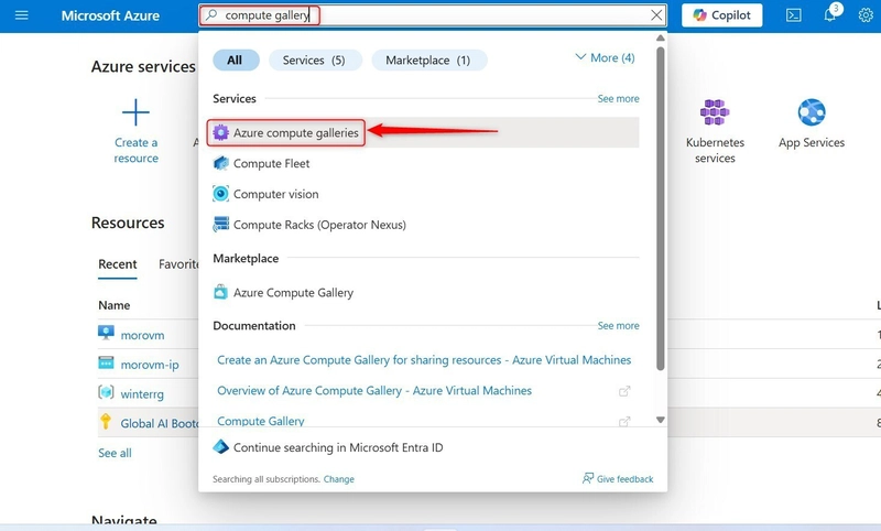 Creating A Compute Gallery in Microsoft Azure.