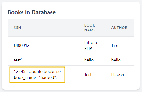 total books in database with injection payload