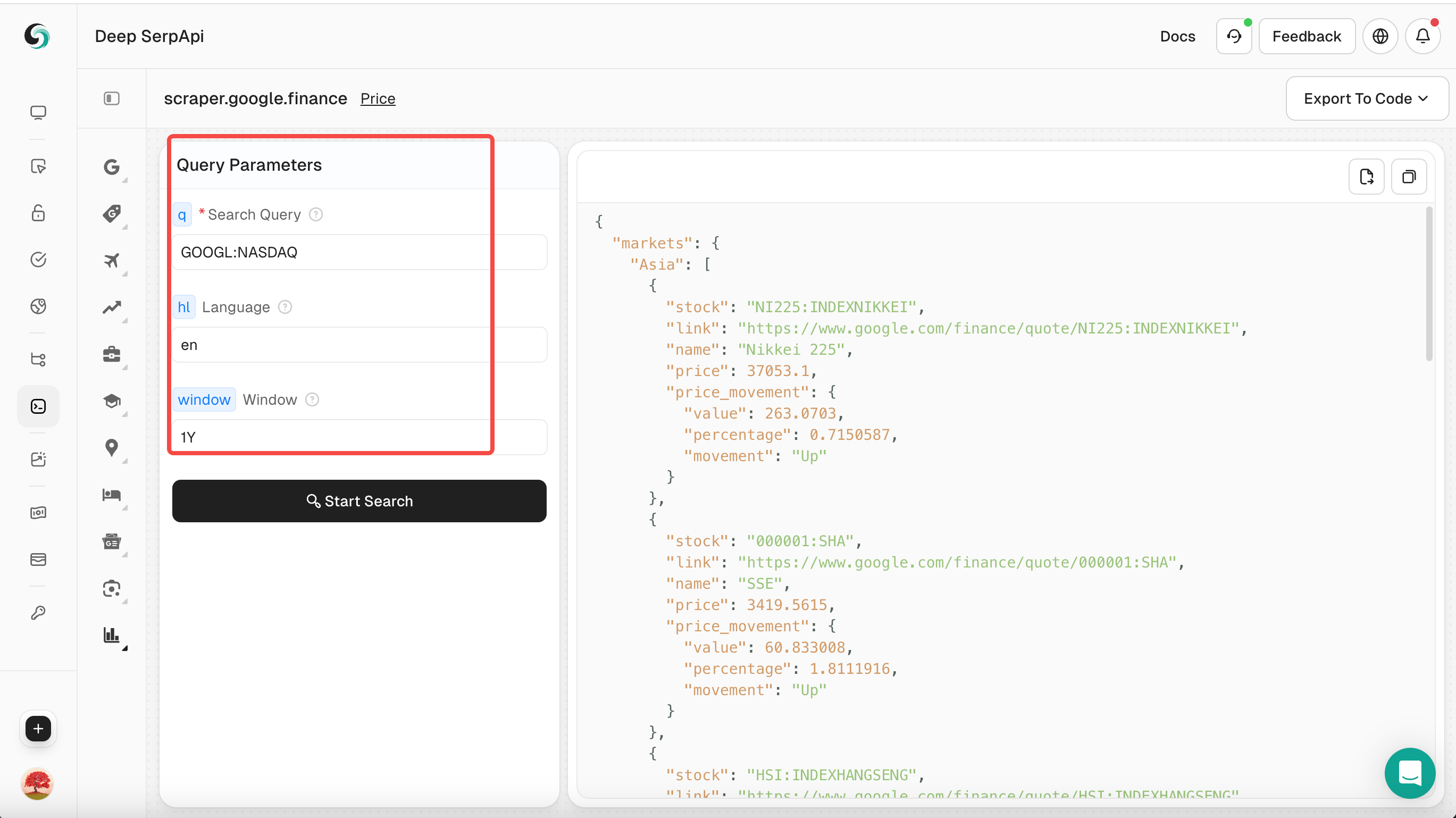 Set search parameters