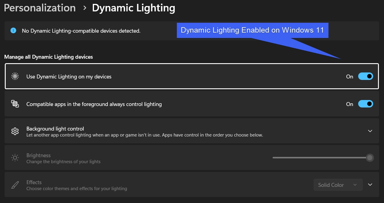Dynamic Lighting Enabled on Windows 11