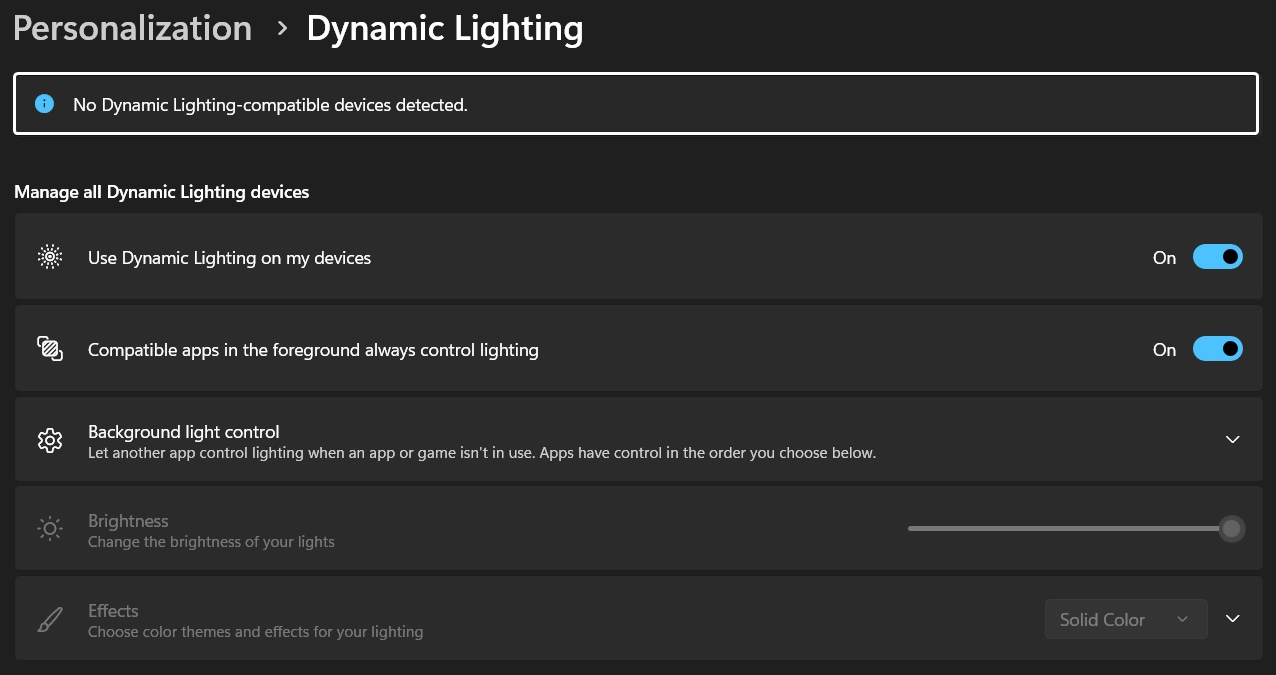 No Compatible Dynamic Lighting Devices Detected