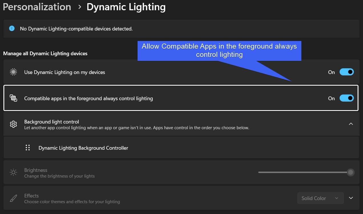 Allow Compatible Apps in the Foreground to control the Lighting