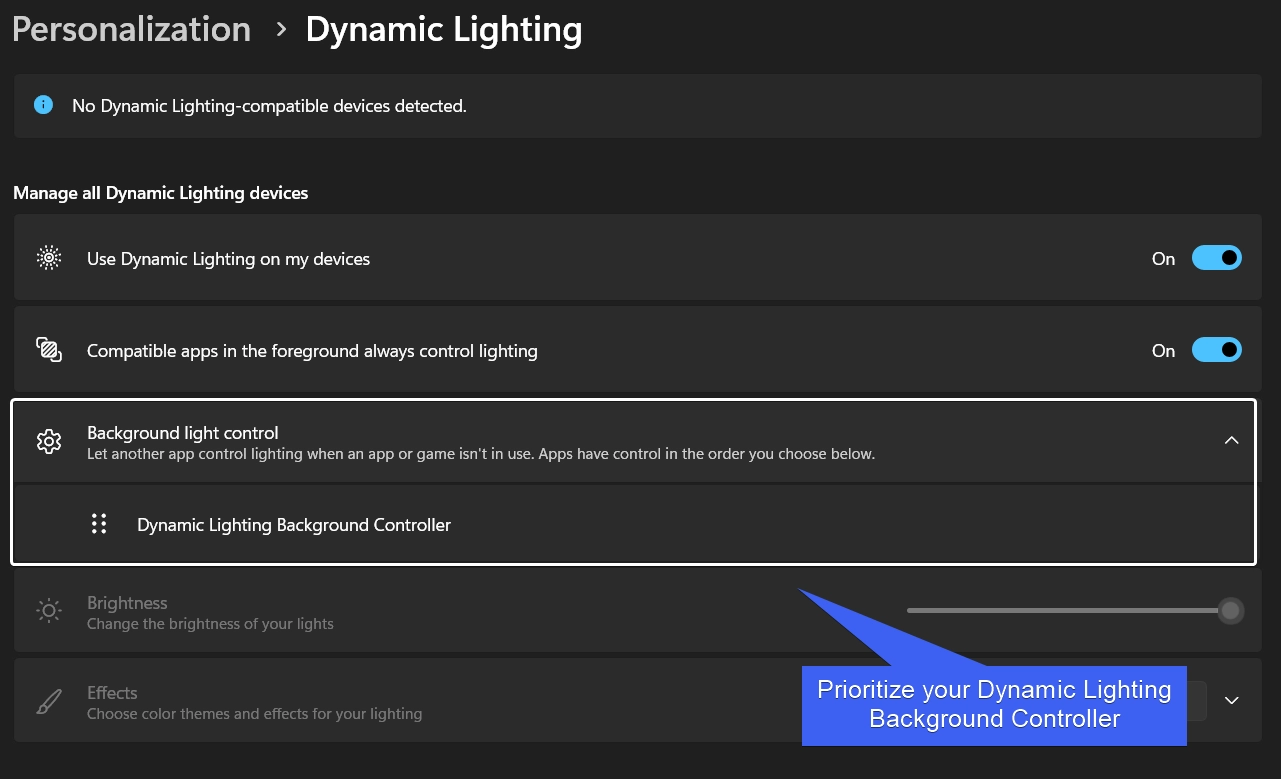 Prioritize your Dynamic Lighting background Controller