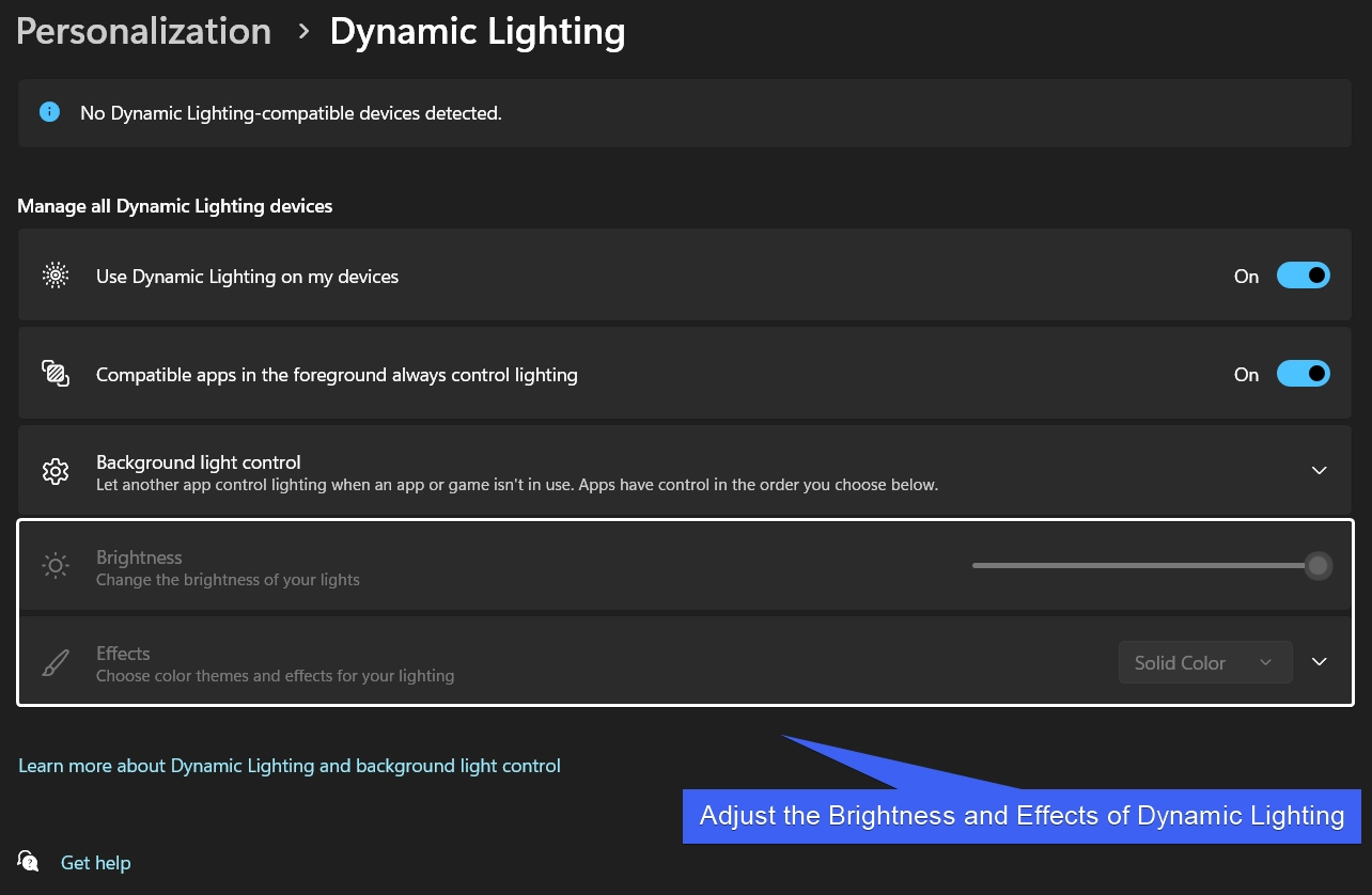 Adjust Brightness and Effects of the Dynamic Lighting