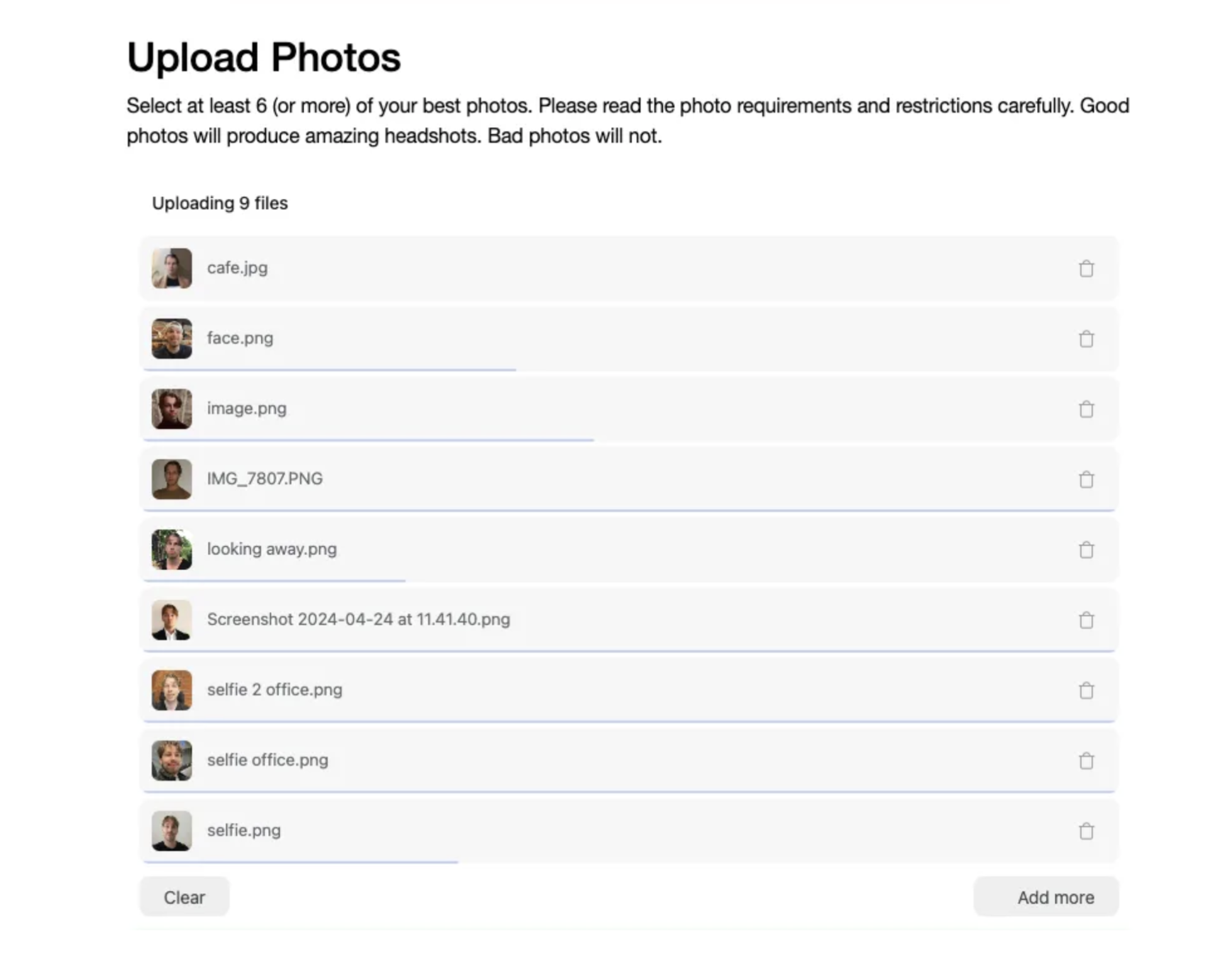 Uploading images view