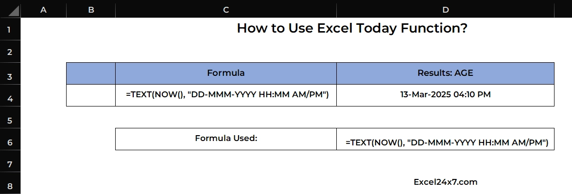 Formula to print current date with time