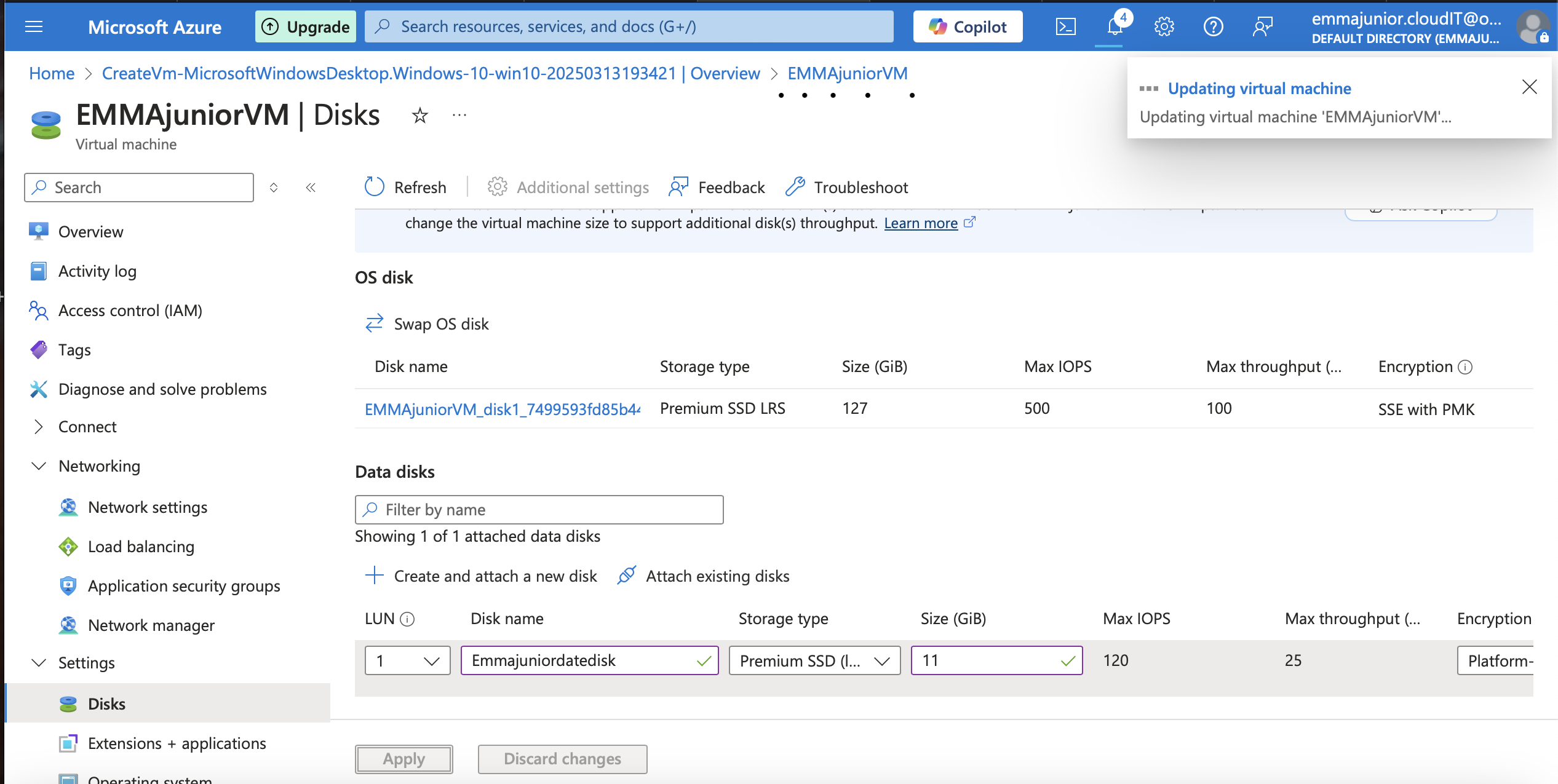 Create and updating the virtual machine
