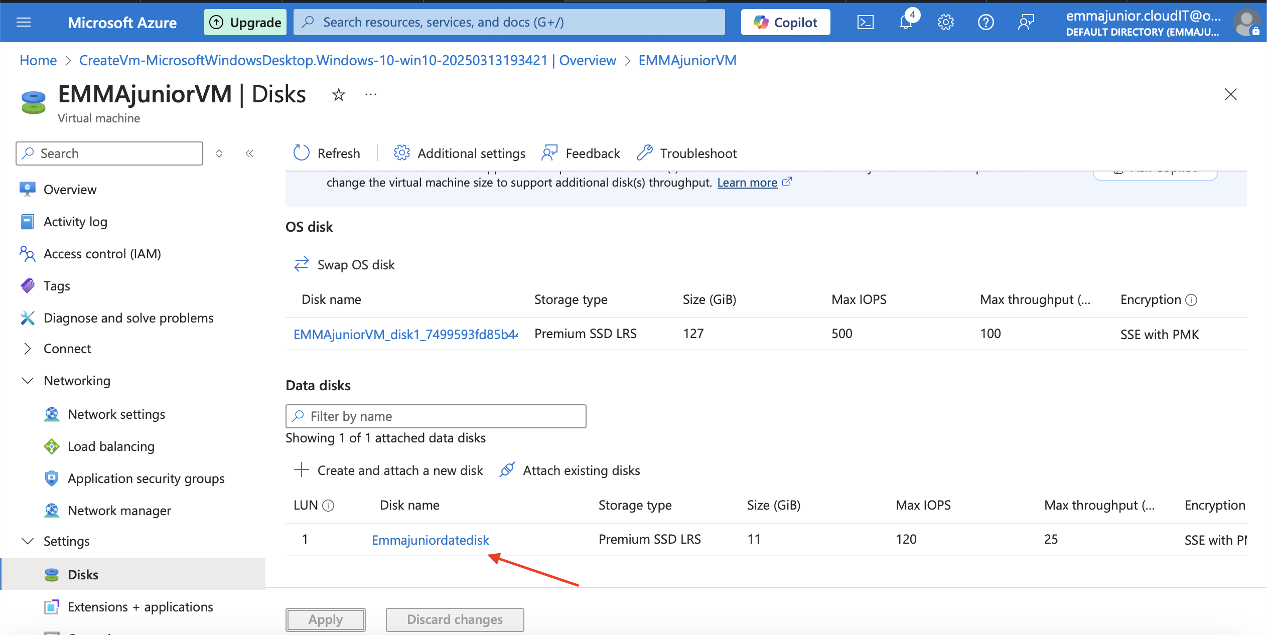 Created not usable data disk