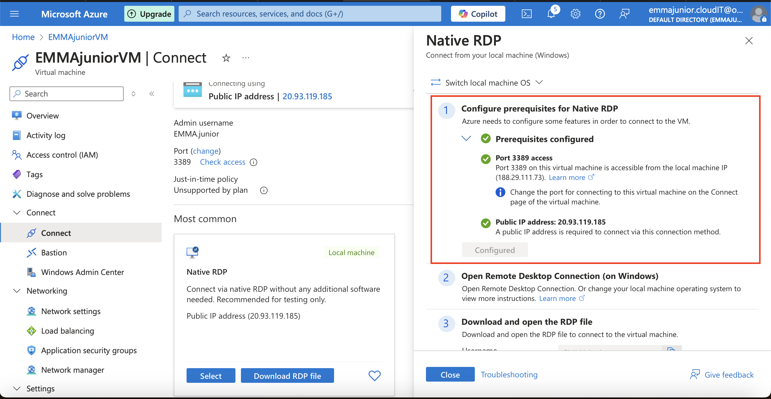 Configured RDP