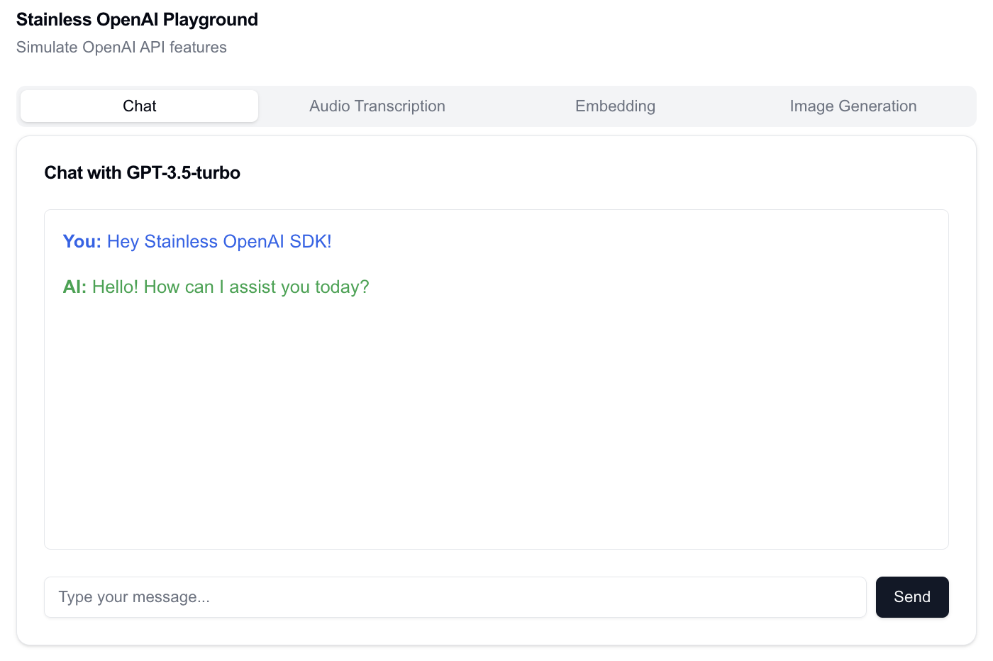 Next.js chat with the Stainless-generated OpenAI SDK