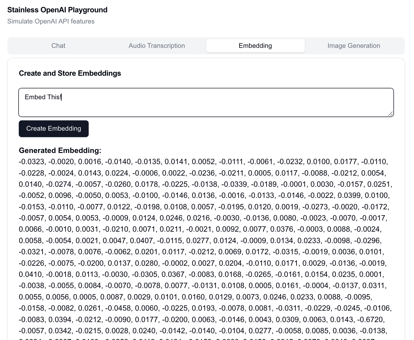 Next.js embeddings with the Stainless-generated OpenAI SDK