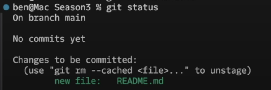 Git Status example with a tracked, uncommitted file