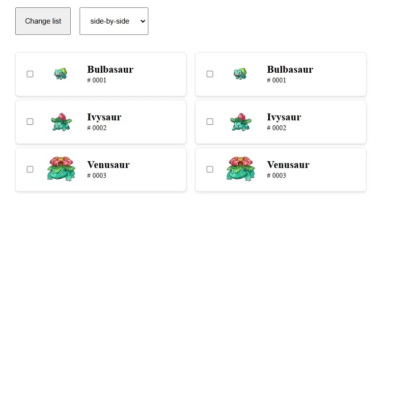 Side by side animated list implementations