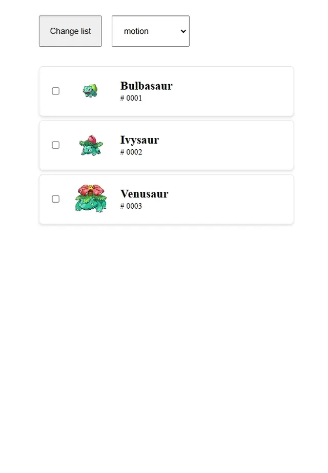 Motion based animated list implementation