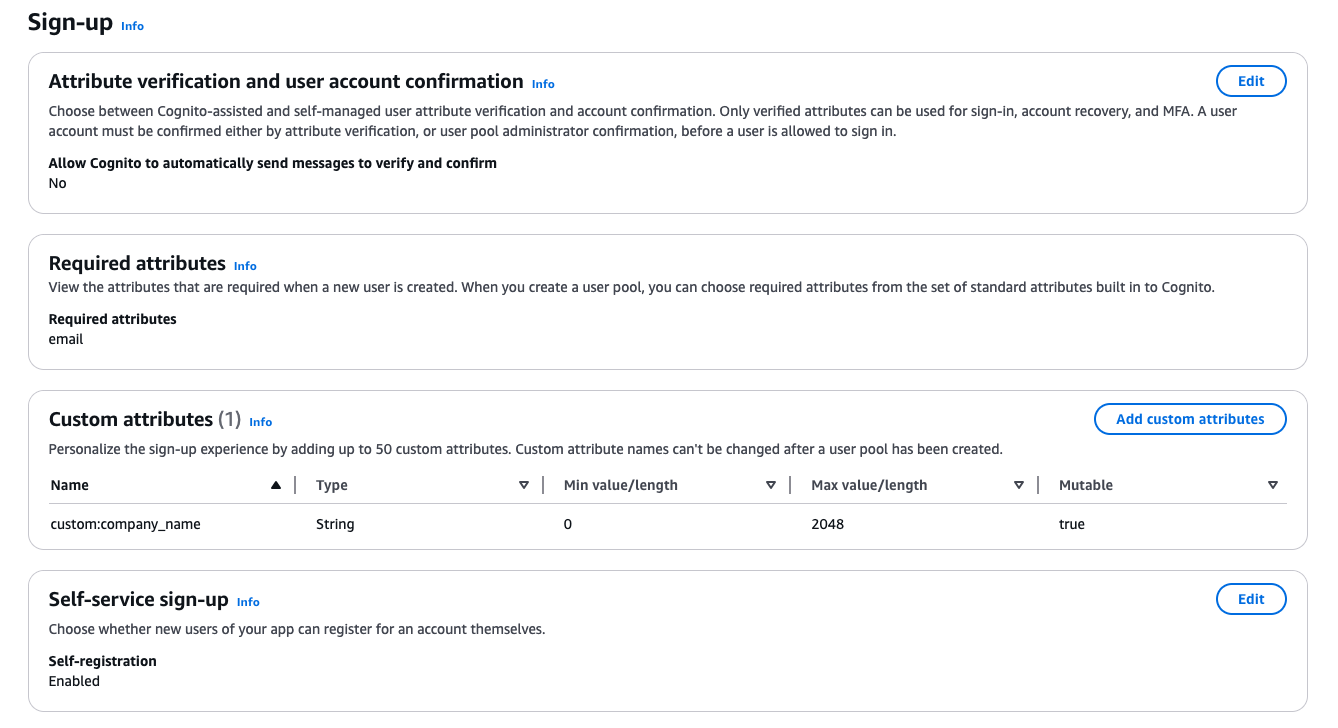 User pool sign-up settings
