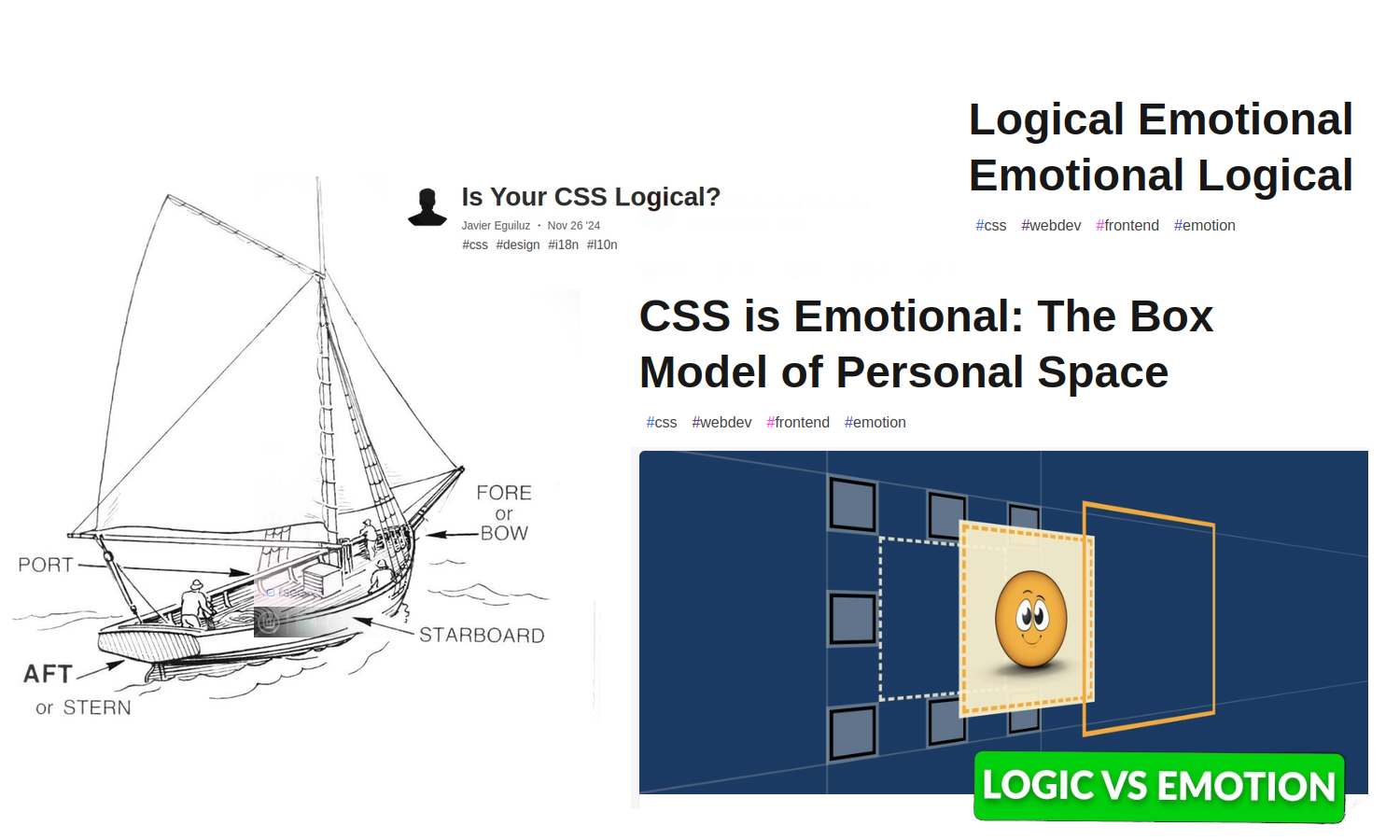 Screenshot of a drawing of a ship illustrating relative positioning and titles about emotional coding allegories