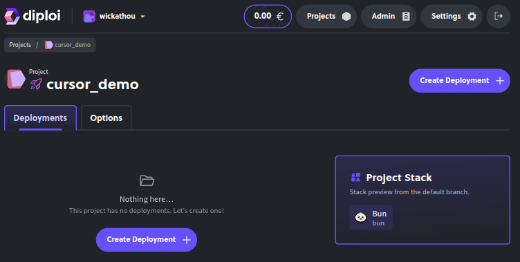 project page to create deployment