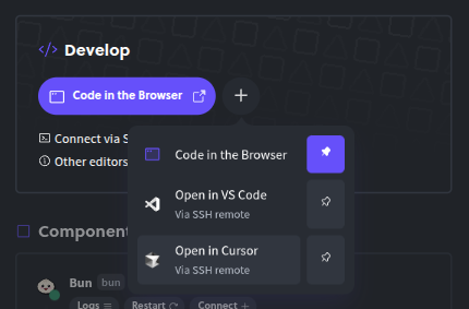 opening remote development environment with Cursor