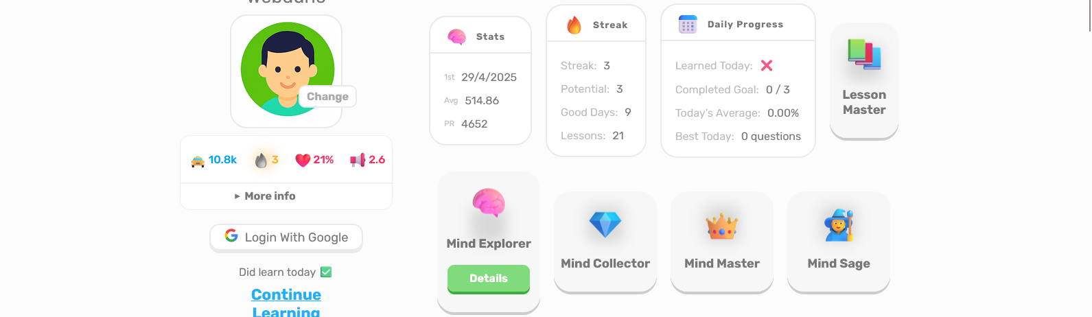 study.taxi profile dashboard