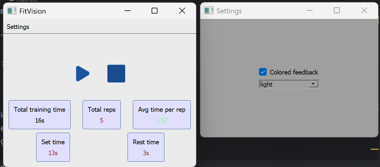 Image visualization of the two windows on light mode, colored feedback enabled