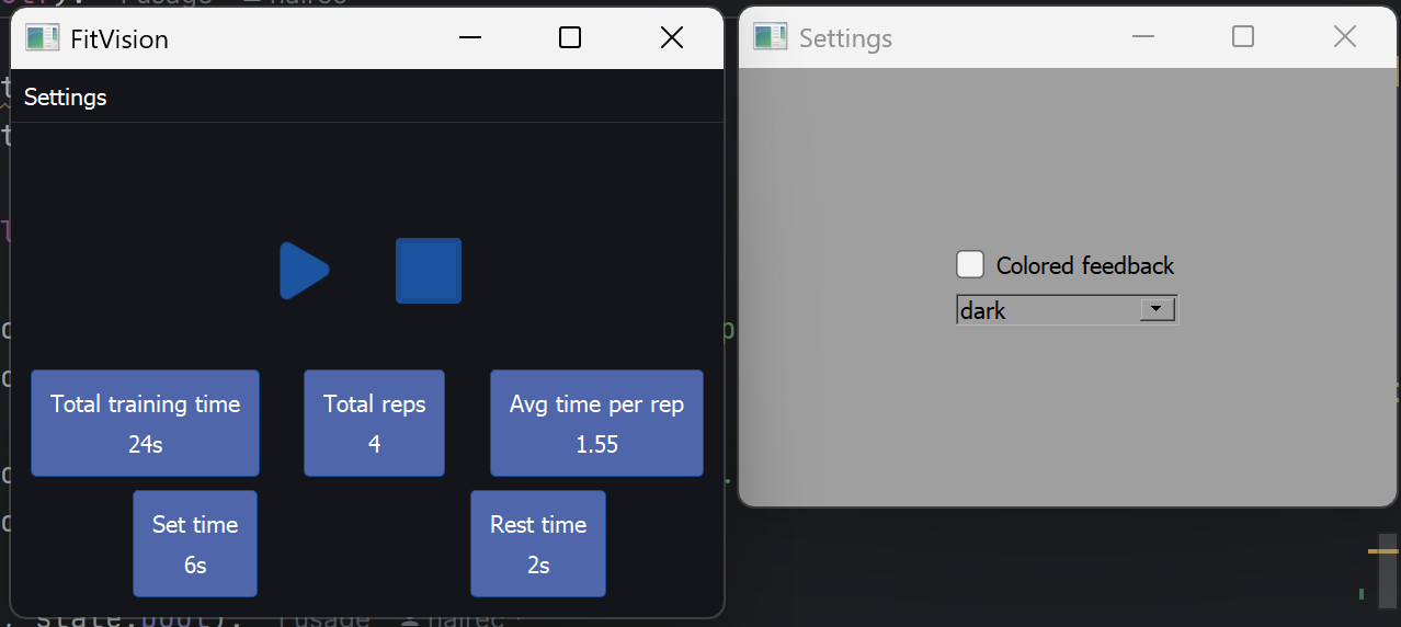 Image visualization of the two windows on darkmode, colored feedback disabled