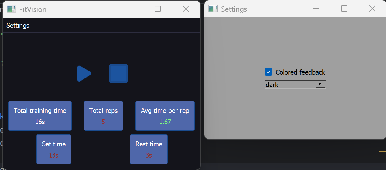 Image visualization of the two windows on dark mode, colored feedback enabled
