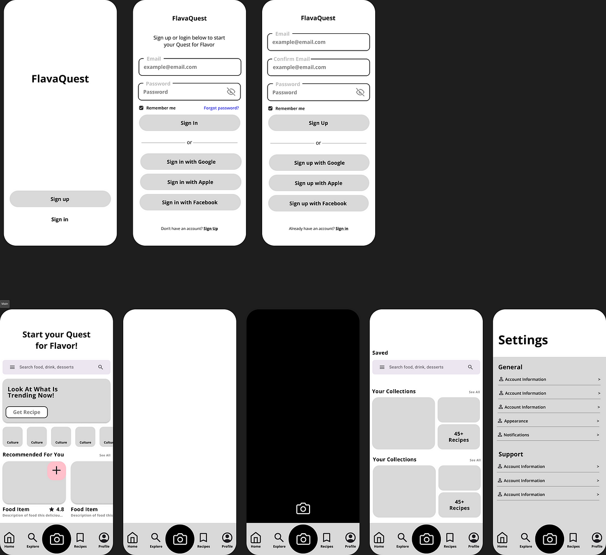 wireframe for FlavaQuest