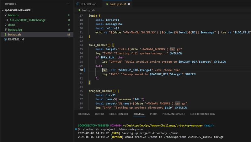 Q Backup Manager: A Modular Bash Backup Script Powered by Amazon Q Developer