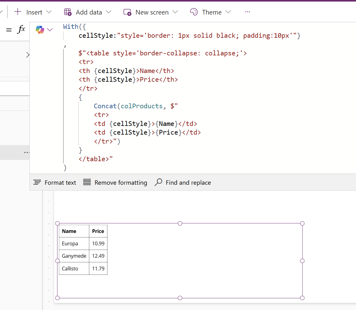 html table