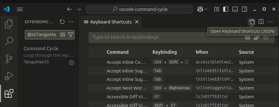Open Keyboard Shortcuts