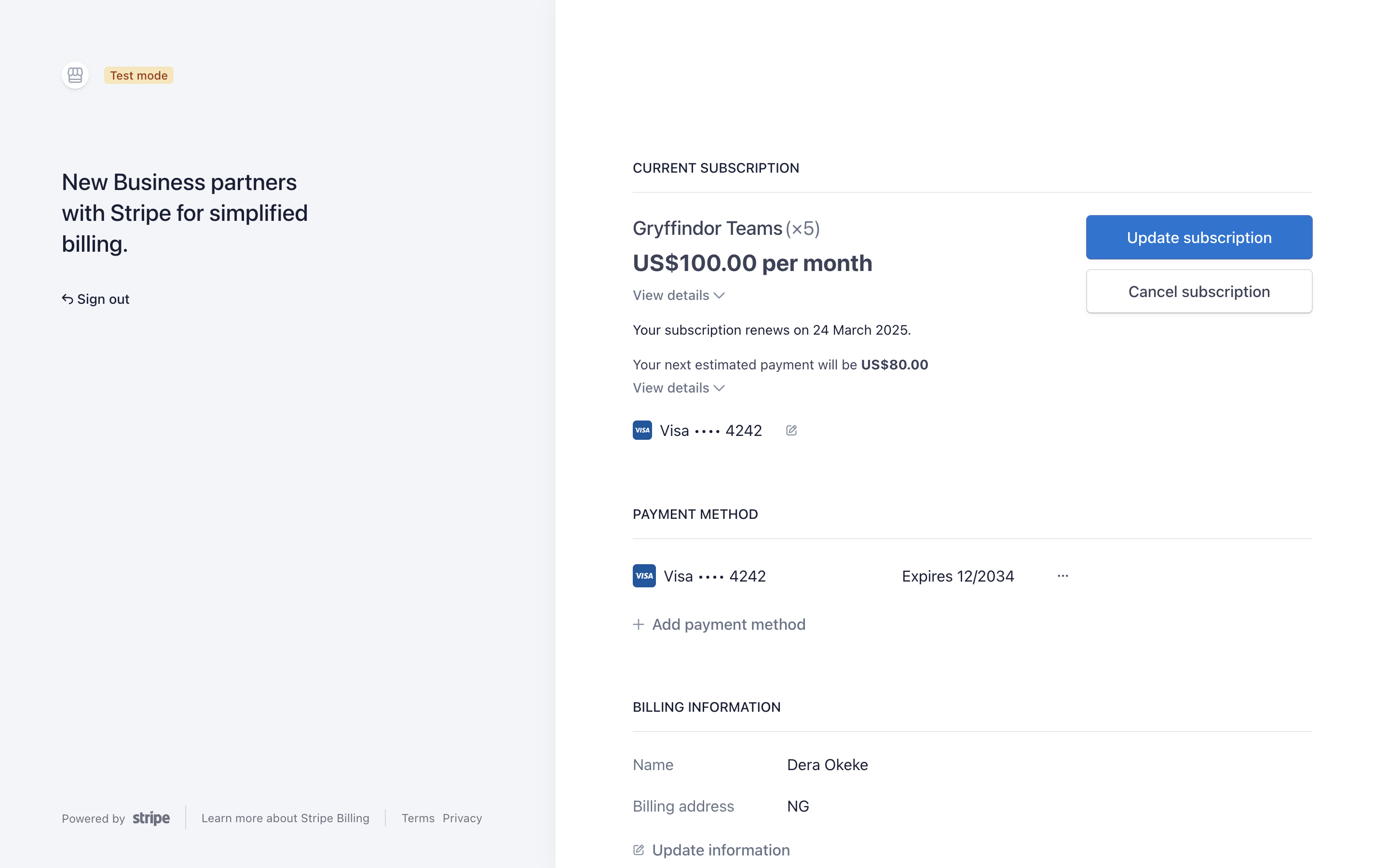 Update subscription