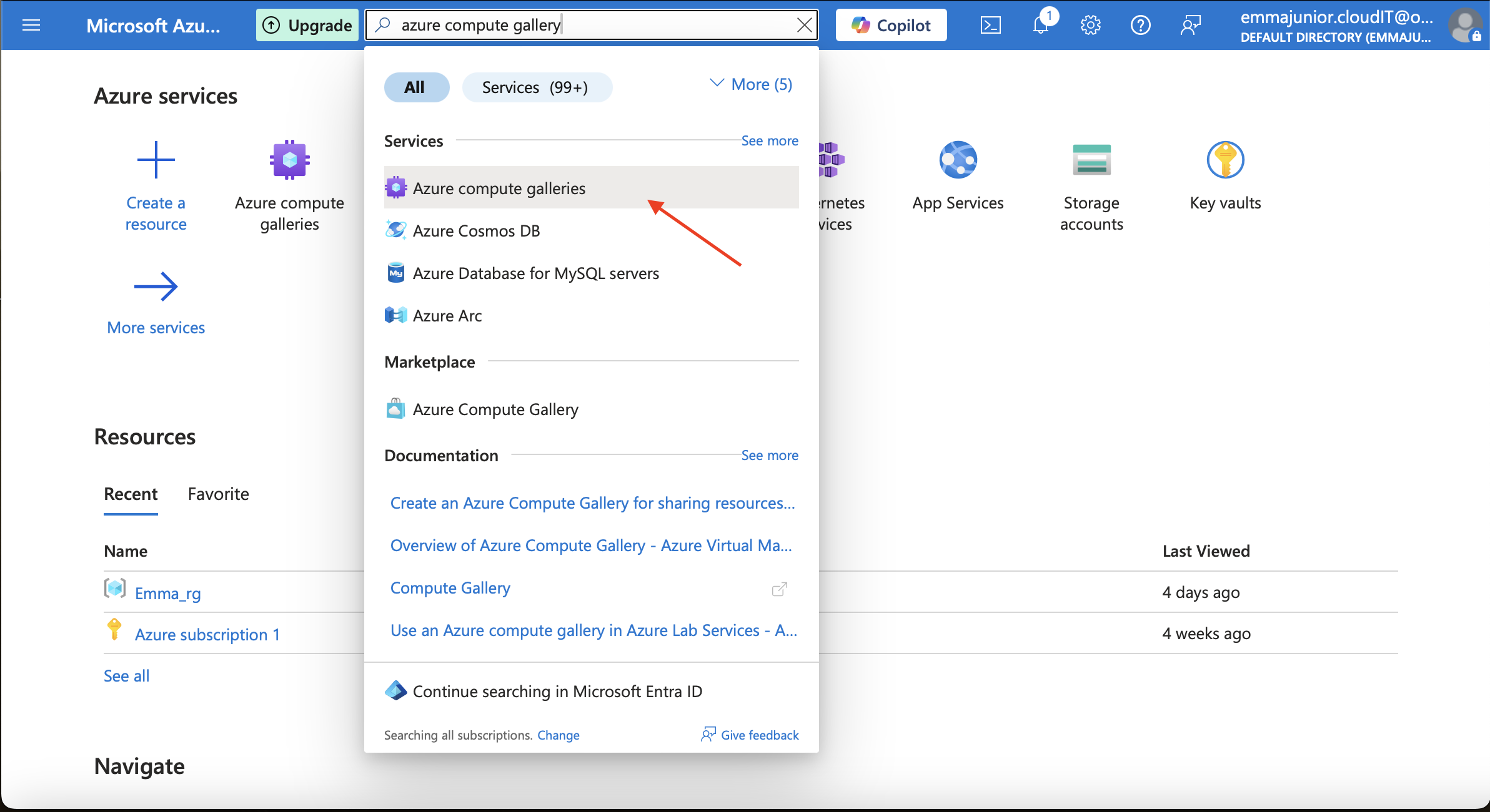 Resource search of azure compute gallery