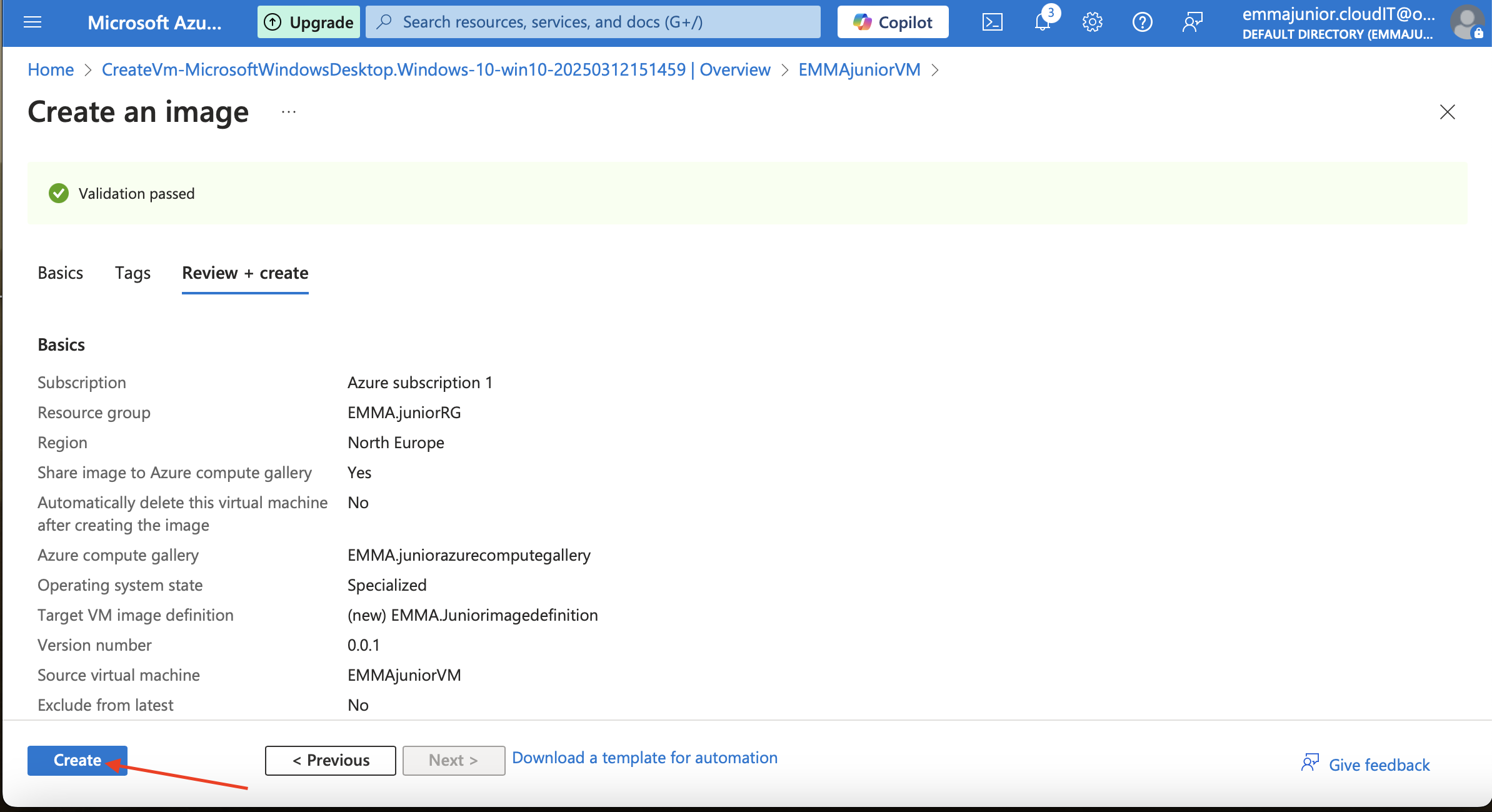Validation pass + Create