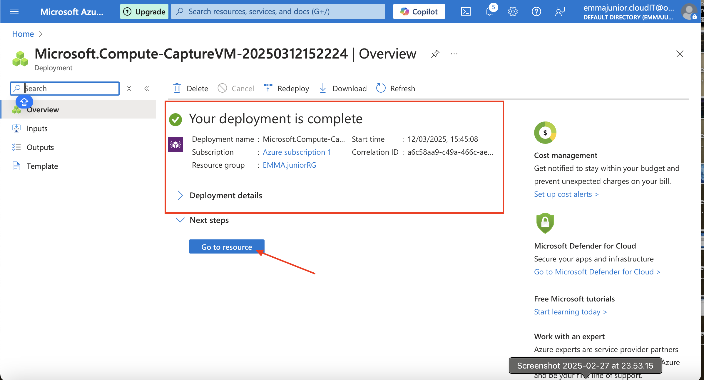Complete deployment & Go to Resource