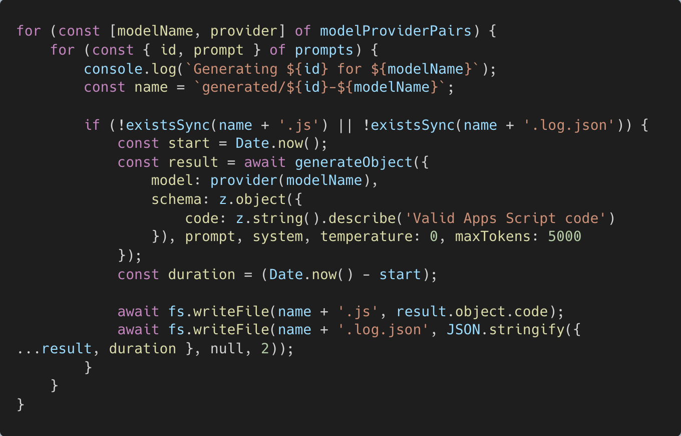 code showing iteration of prompts