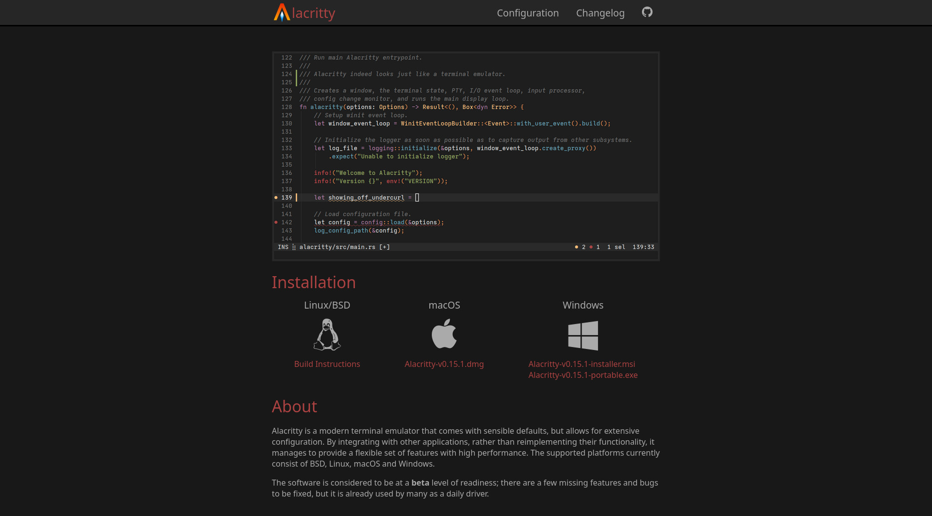 Alacritty homepage screenshot