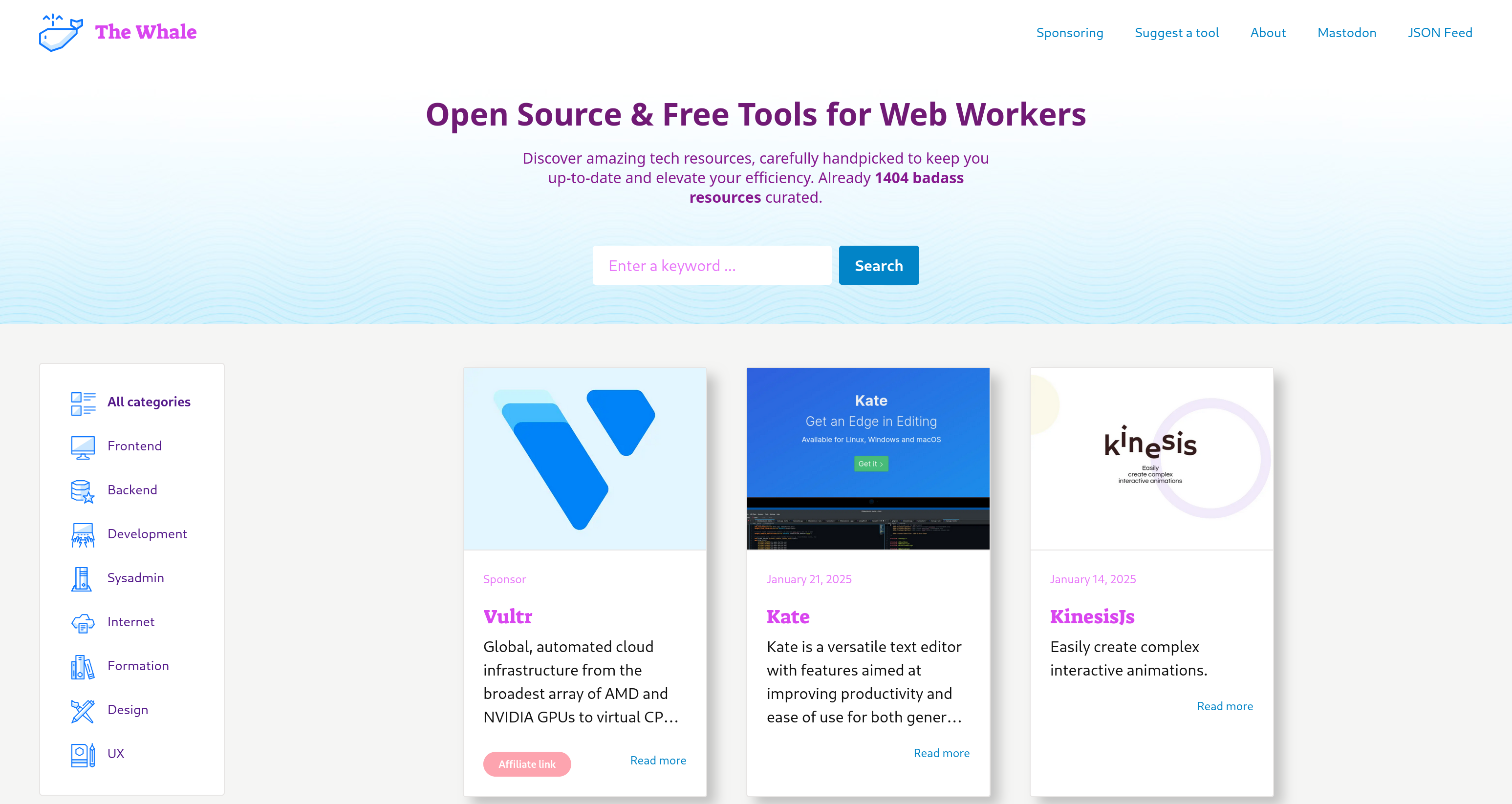 The Whale homepage screenshot