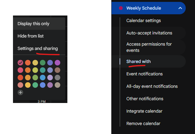 Steps to share the calendar