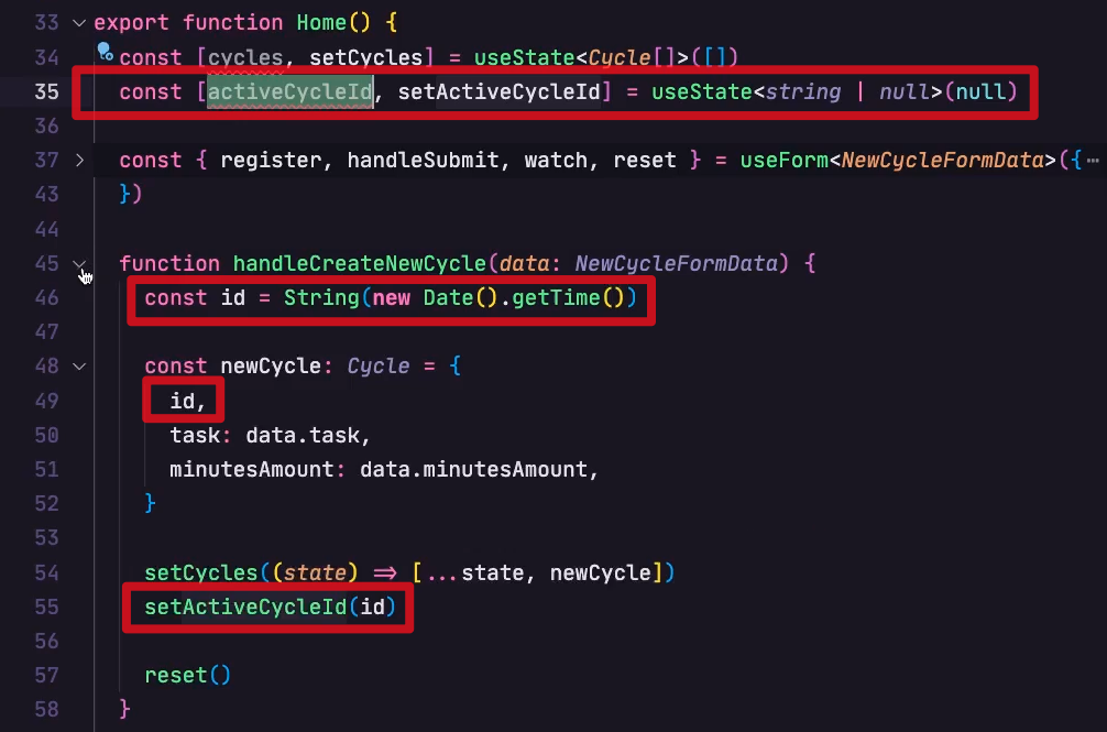 adicionando  raw `setActiveCycleId(id)` endraw 
