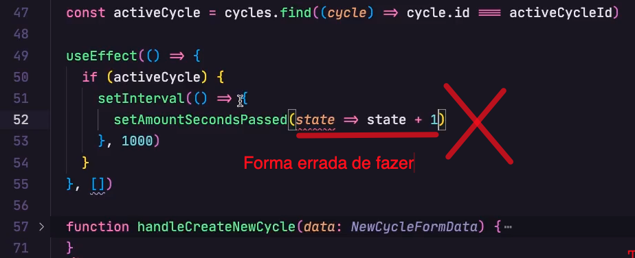 forma errada de usar o setInterval