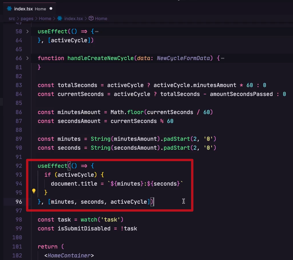 código pra mostrar o timer na aba do navegador
