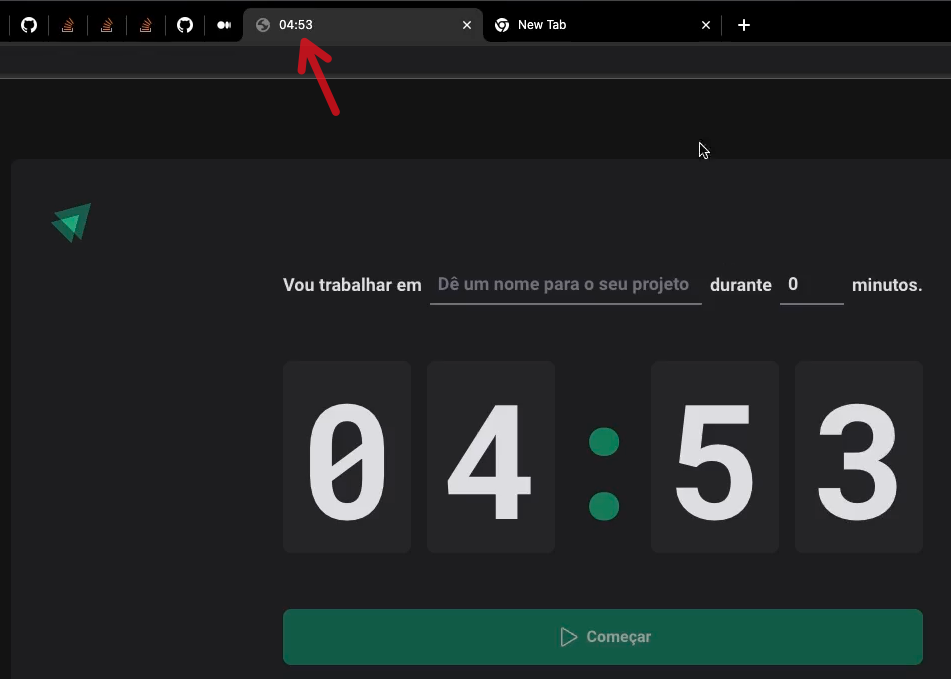 resultado do timer na aba do navegador