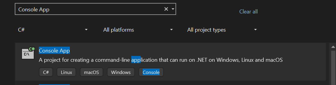Console app selection interface