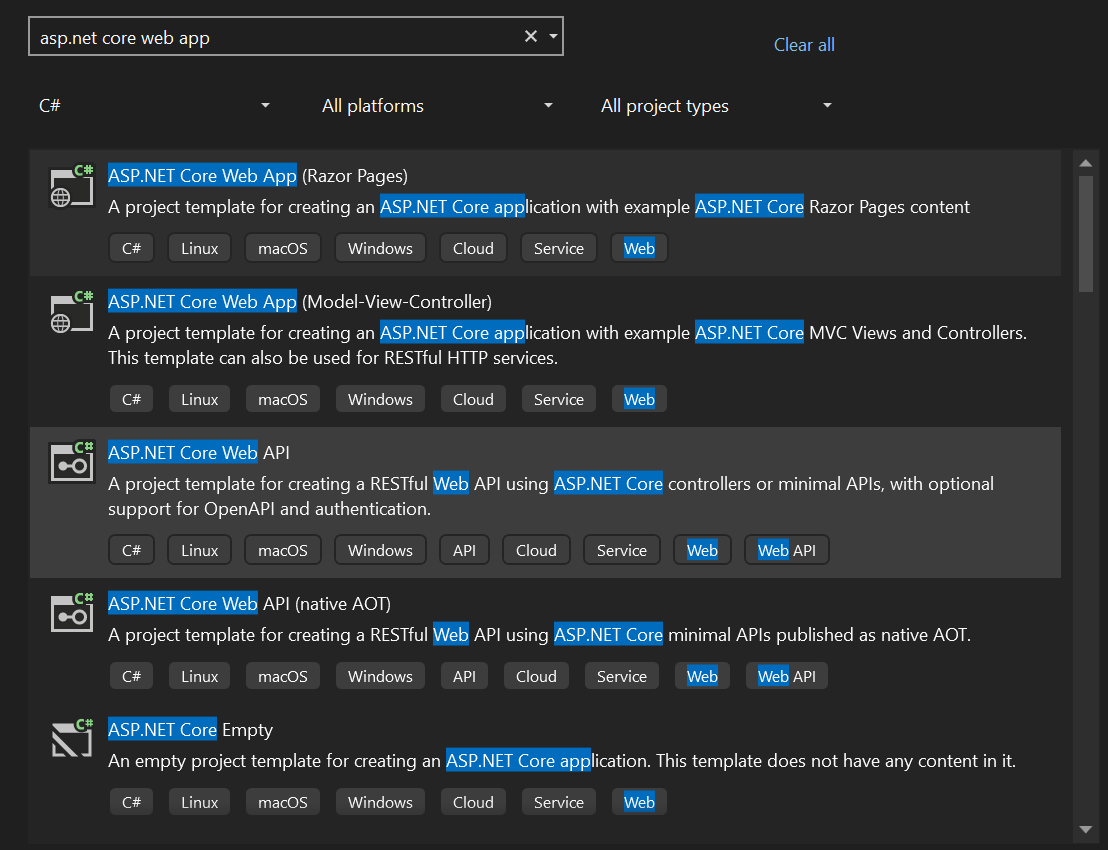 Web app selection interface