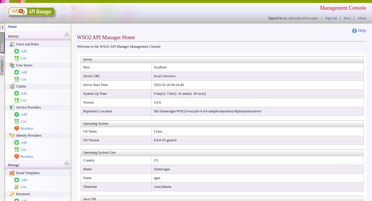 Dashboard carbon di wso2 apim