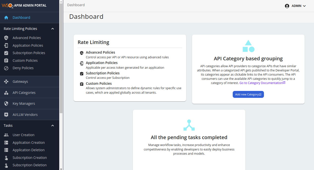 Dashboard admin di wso2 apim