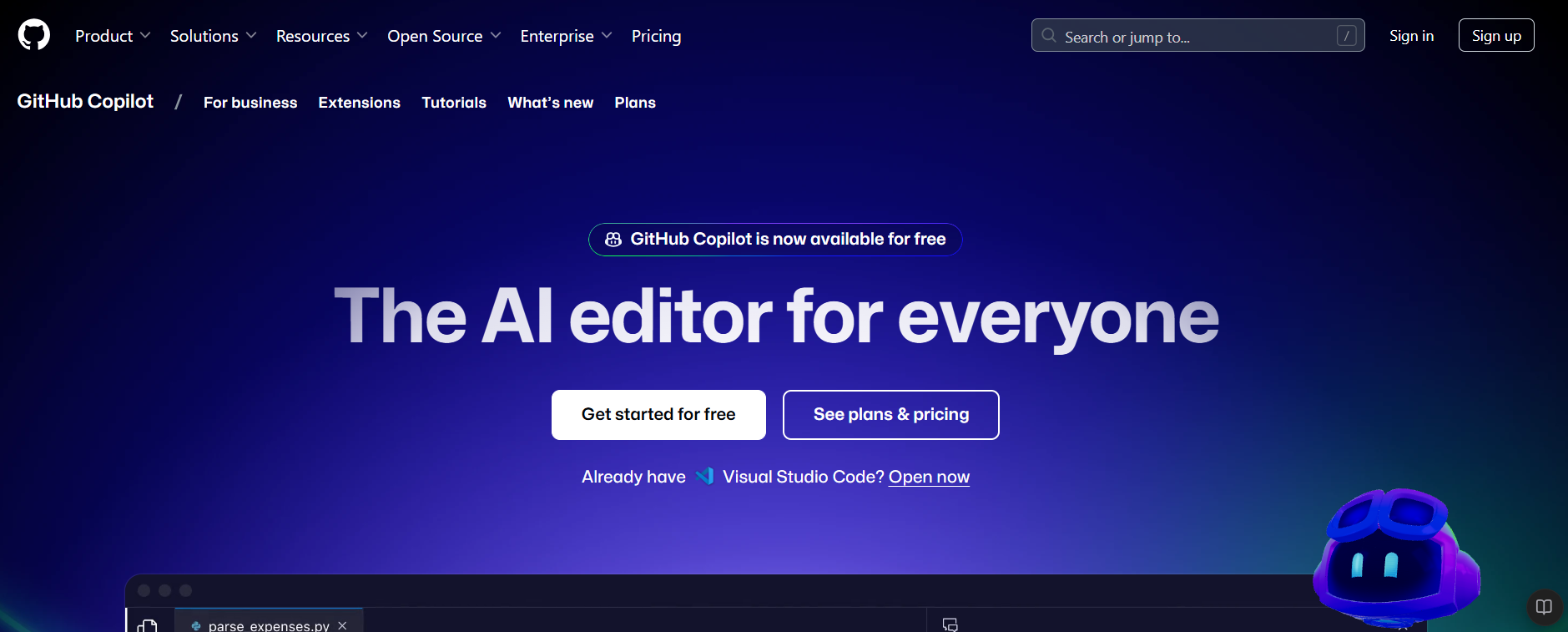 GitHub Copilot homepage