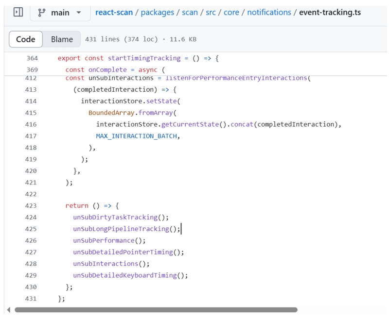 startTimingTracking in react-scan source code